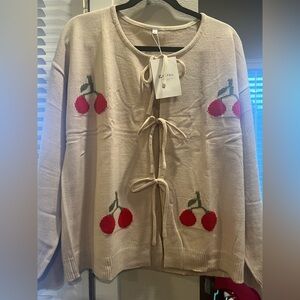 Cherry Knit Cardigan with Bow Ties